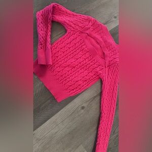 Women's Pink Cable Knit Crop Sweater